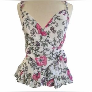 Express Floral Pink & White Wrap Peplum Tank Top Size XS